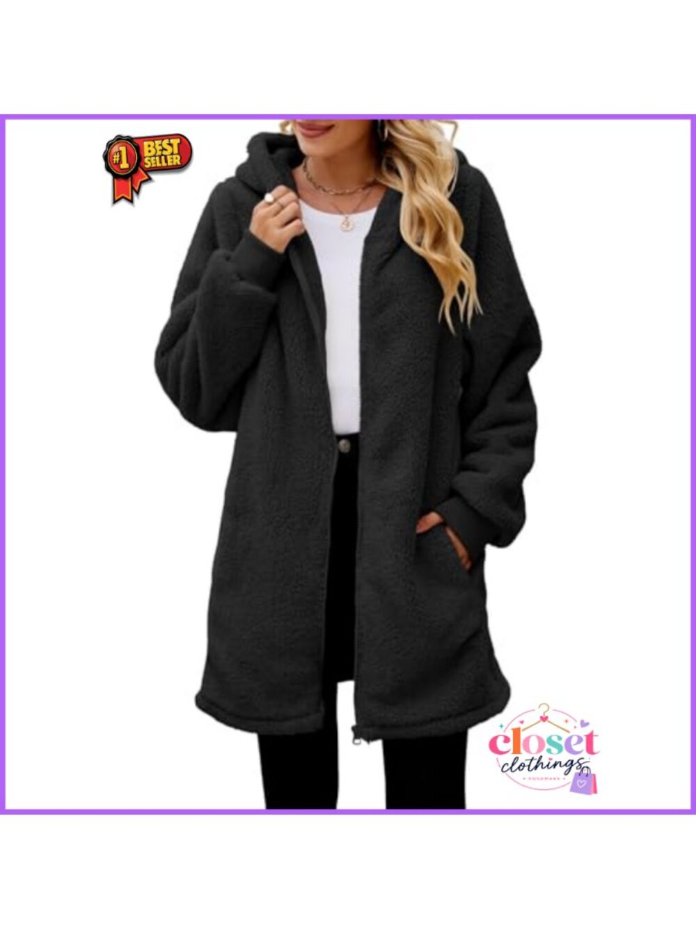 Oversized Sherpa Fleece Jacket Zip Up Hoodie Loose Fit Winter Coat